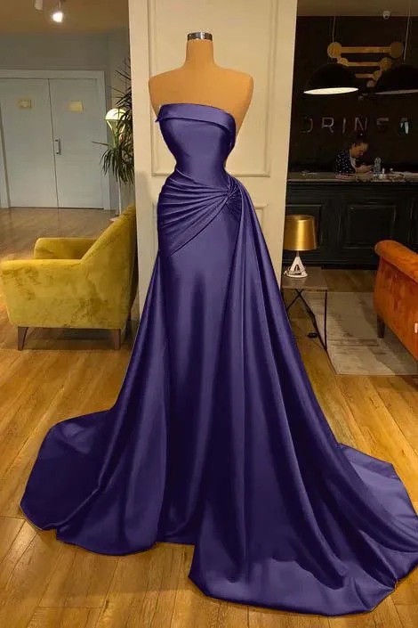 ballbellas Strapless Baby Blue Elegant Mermaid Evening Dress Long With Ruffle