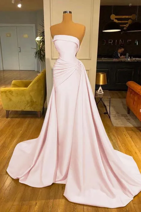 ballbellas Strapless Baby Blue Elegant Mermaid Evening Dress Long With Ruffle