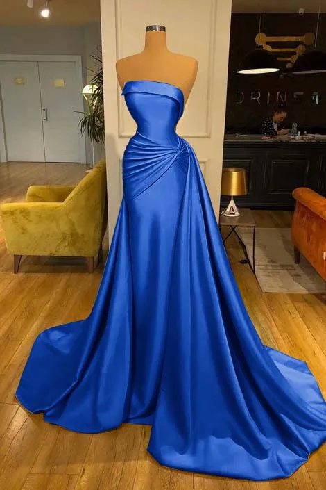 ballbellas Strapless Baby Blue Elegant Mermaid Evening Dress Long With Ruffle