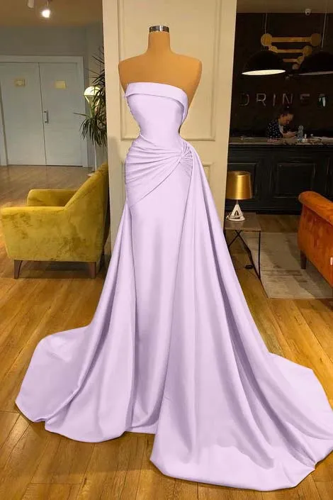 ballbellas Strapless Baby Blue Elegant Mermaid Evening Dress Long With Ruffle