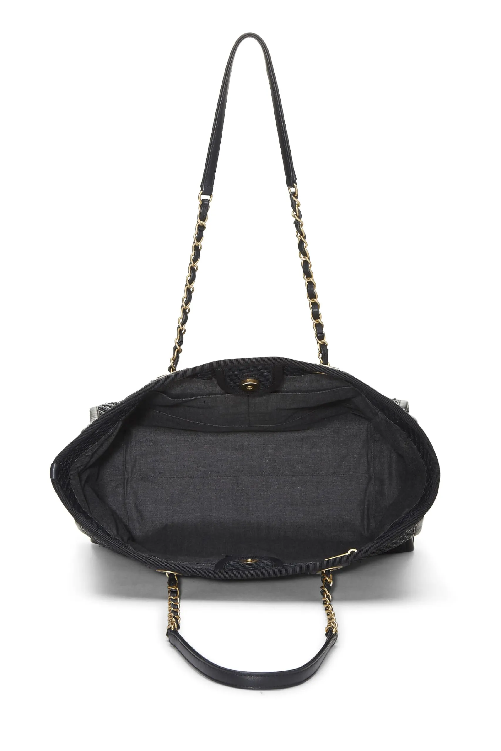 Chanel,  Black & Natural Woven Raffia Deauville Tote Medium, Black