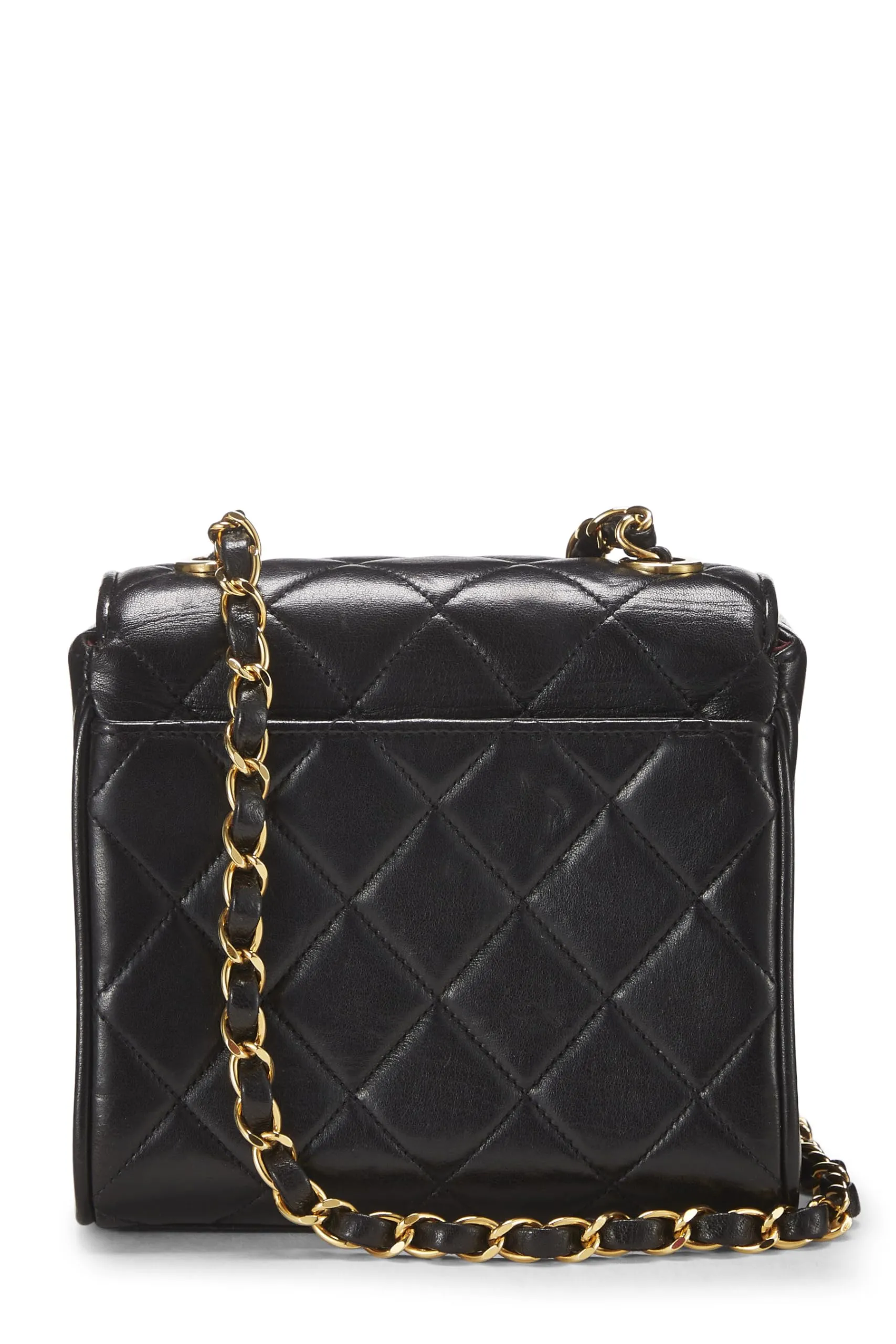 Chanel,  Black Quilted Lambskin Half Flap Mini, Black