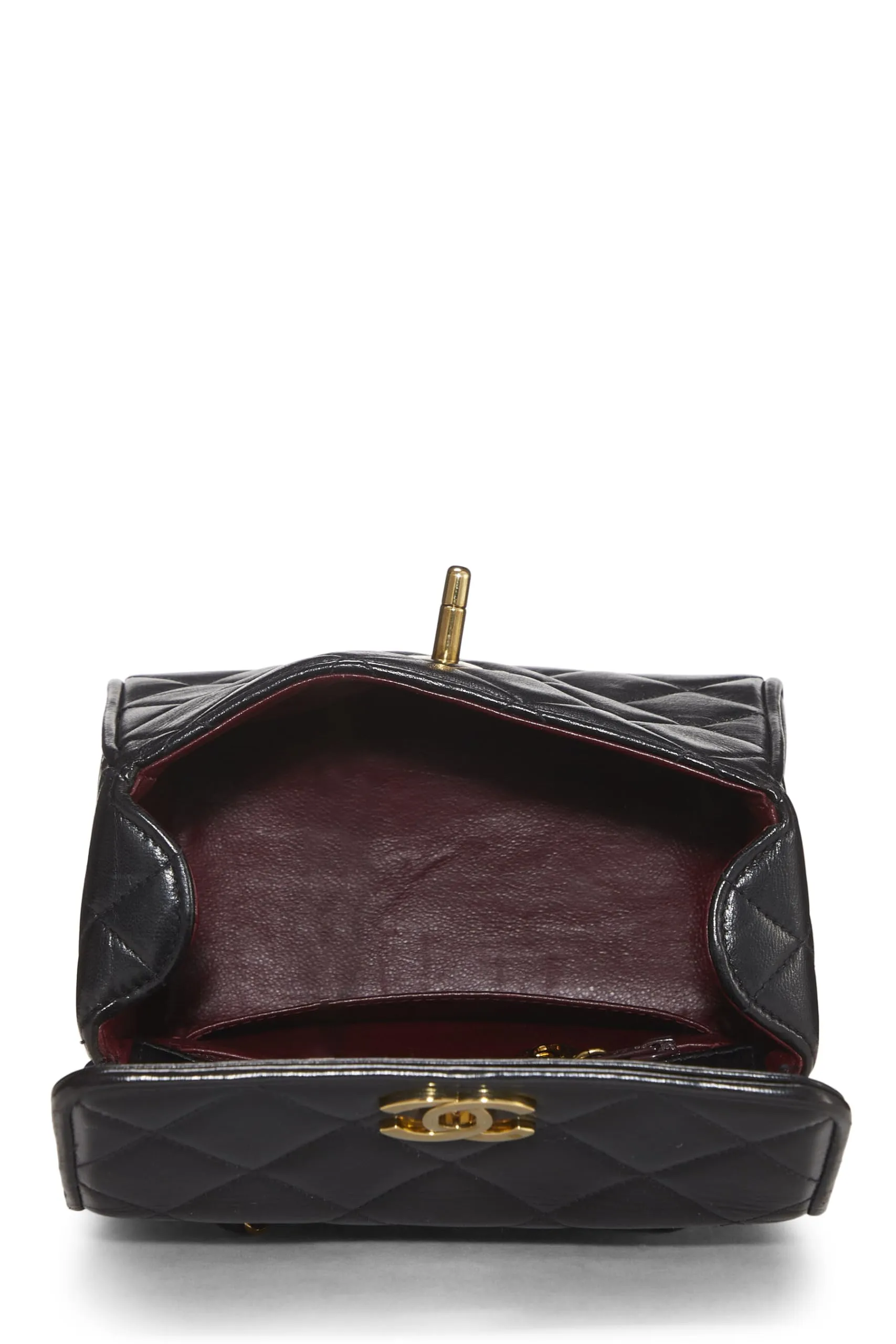 Chanel,  Black Quilted Lambskin Half Flap Mini, Black