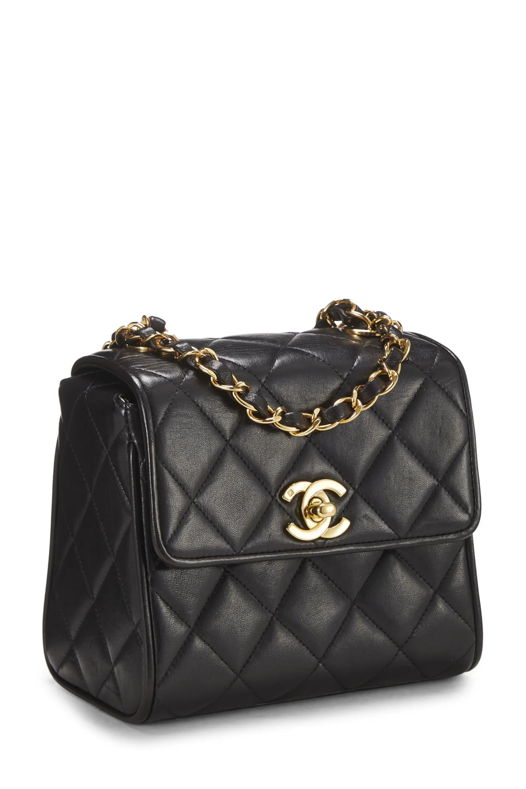 Chanel,  Black Quilted Lambskin Half Flap Mini, Black