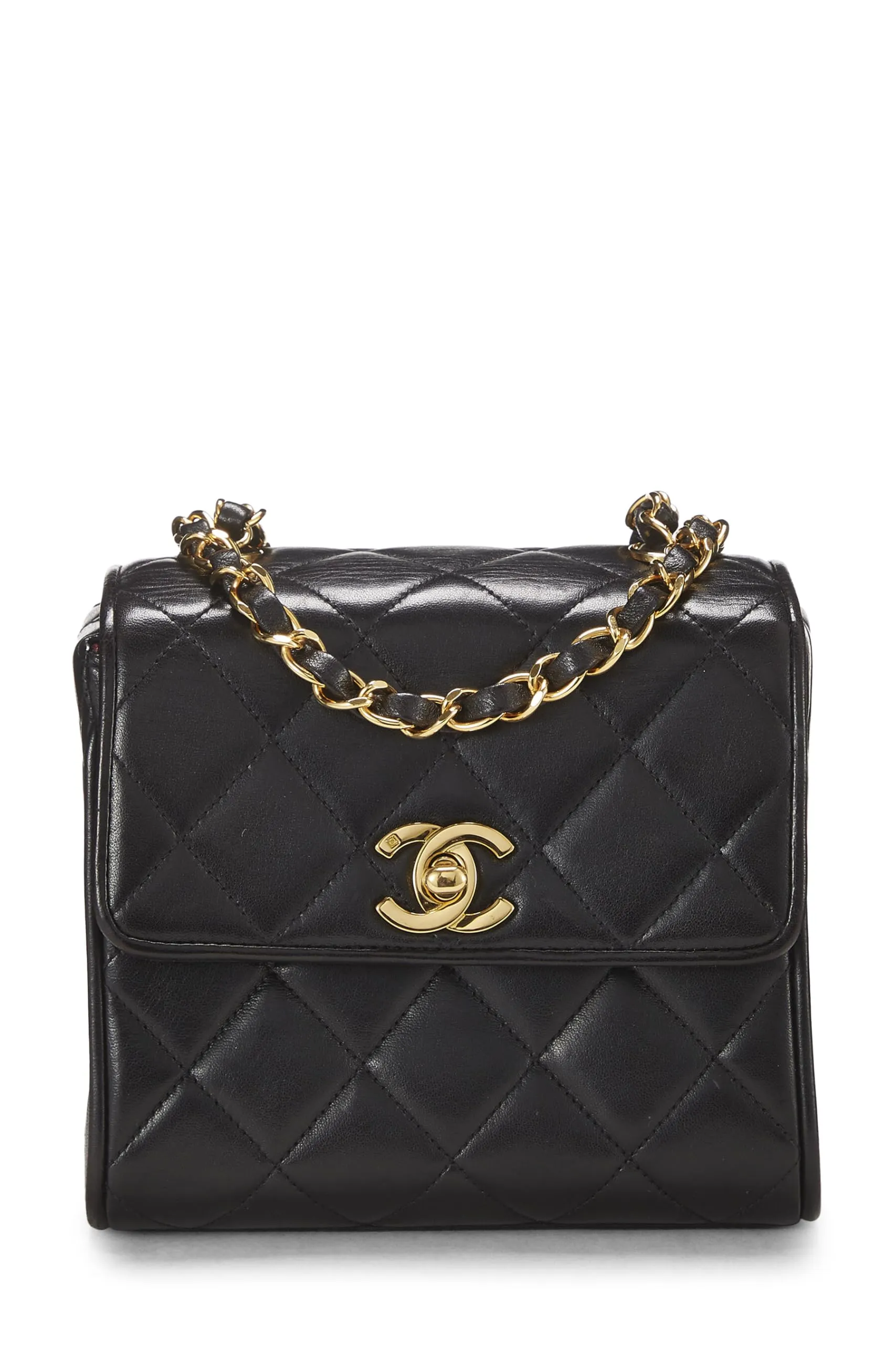 Chanel,  Black Quilted Lambskin Half Flap Mini, Black
