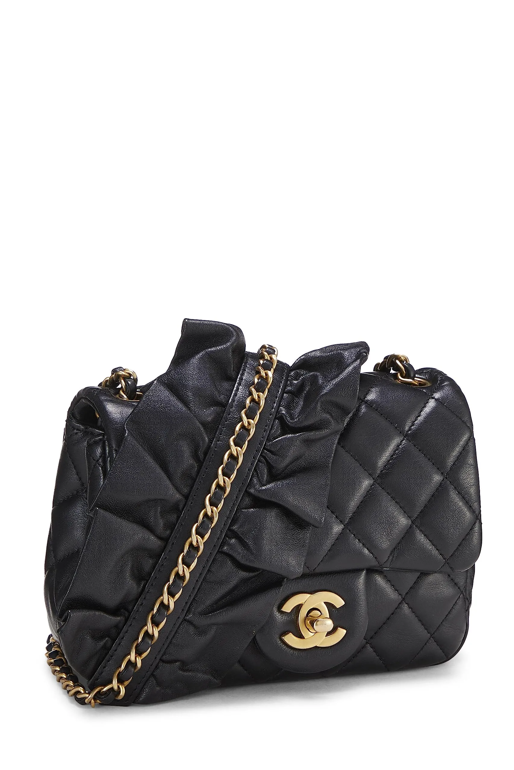 Chanel,  Black Quilted Lambskin Romance Square Flap Mini, Black