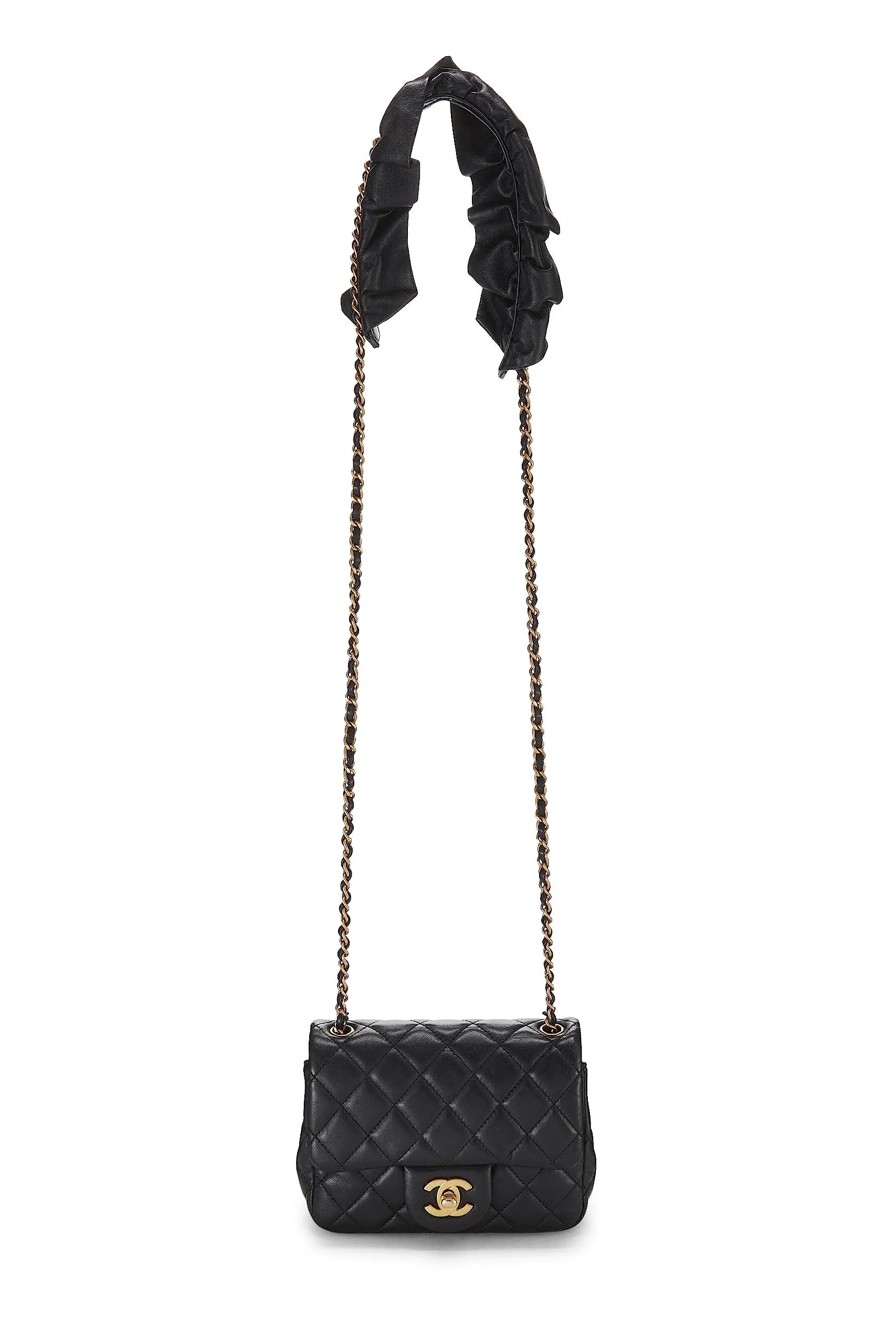 Chanel,  Black Quilted Lambskin Romance Square Flap Mini, Black