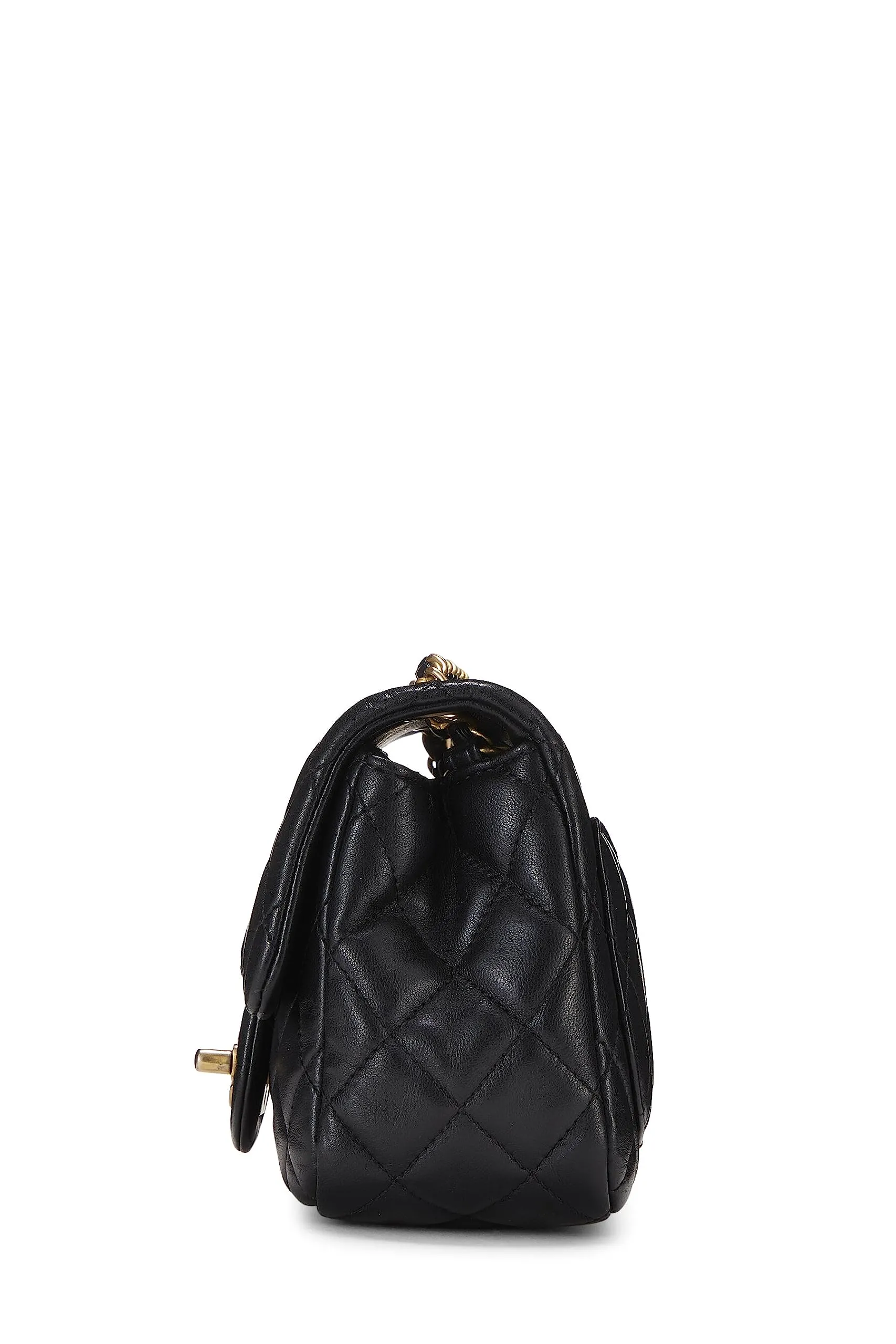 Chanel,  Black Quilted Lambskin Romance Square Flap Mini, Black