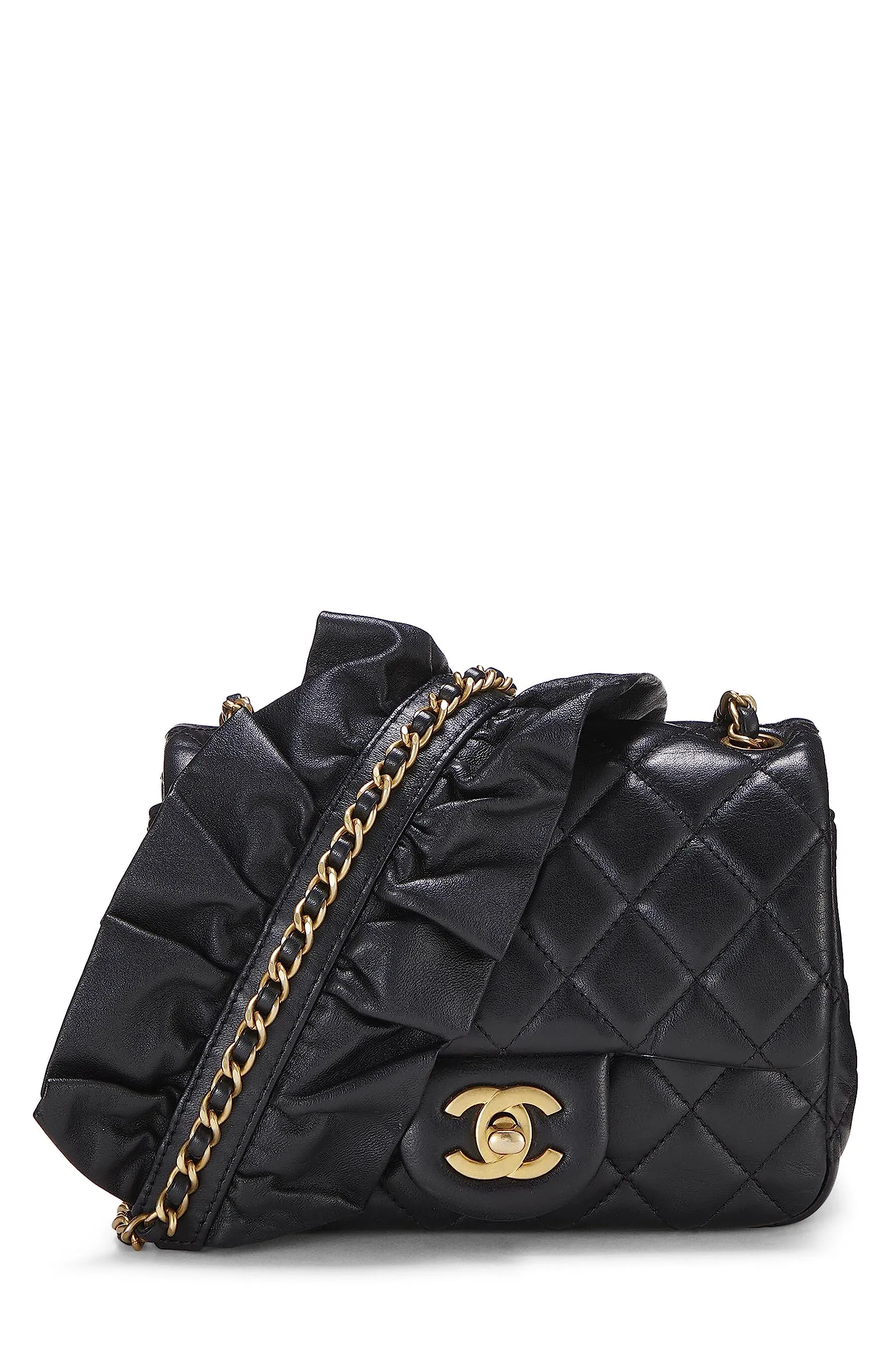 Chanel,  Black Quilted Lambskin Romance Square Flap Mini, Black