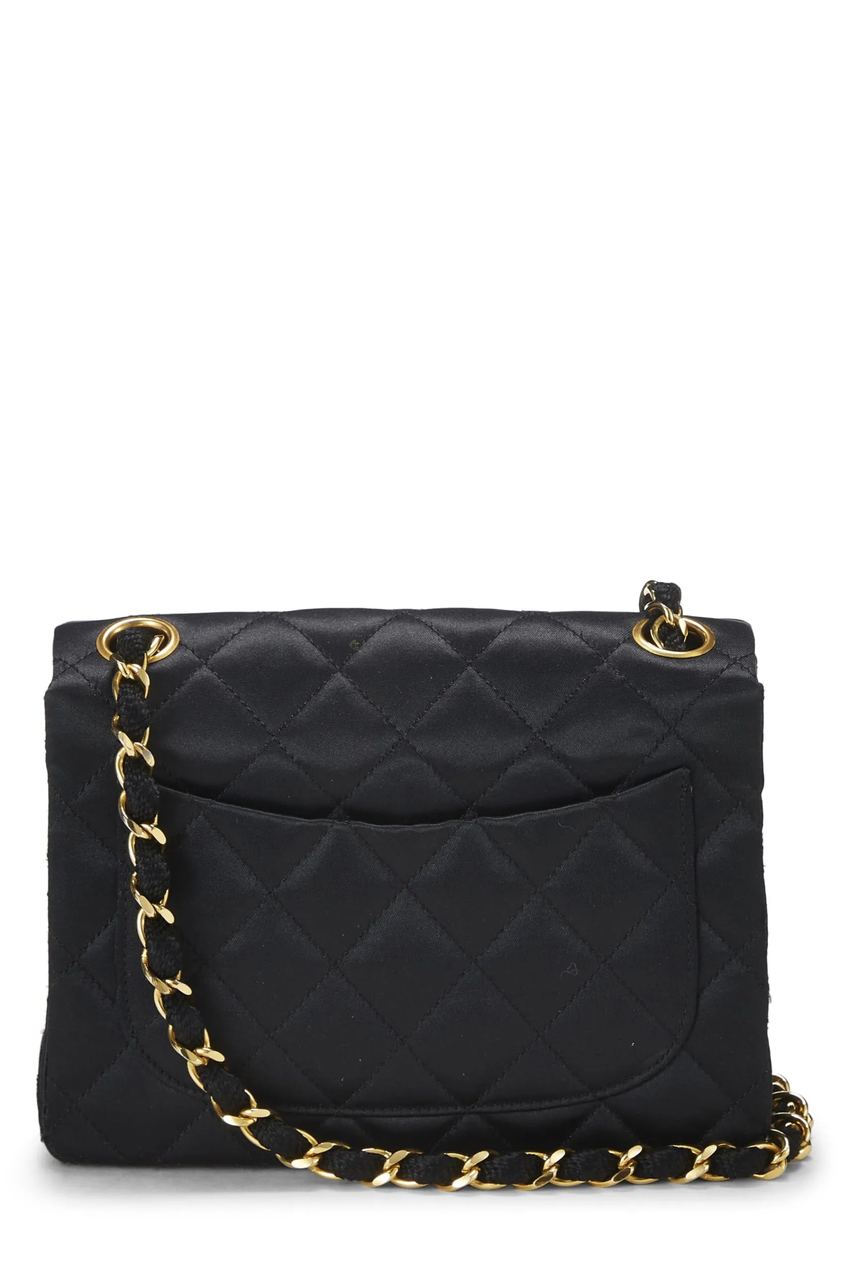 Chanel,  Black Quilted Satin Half Flap Mini, Black