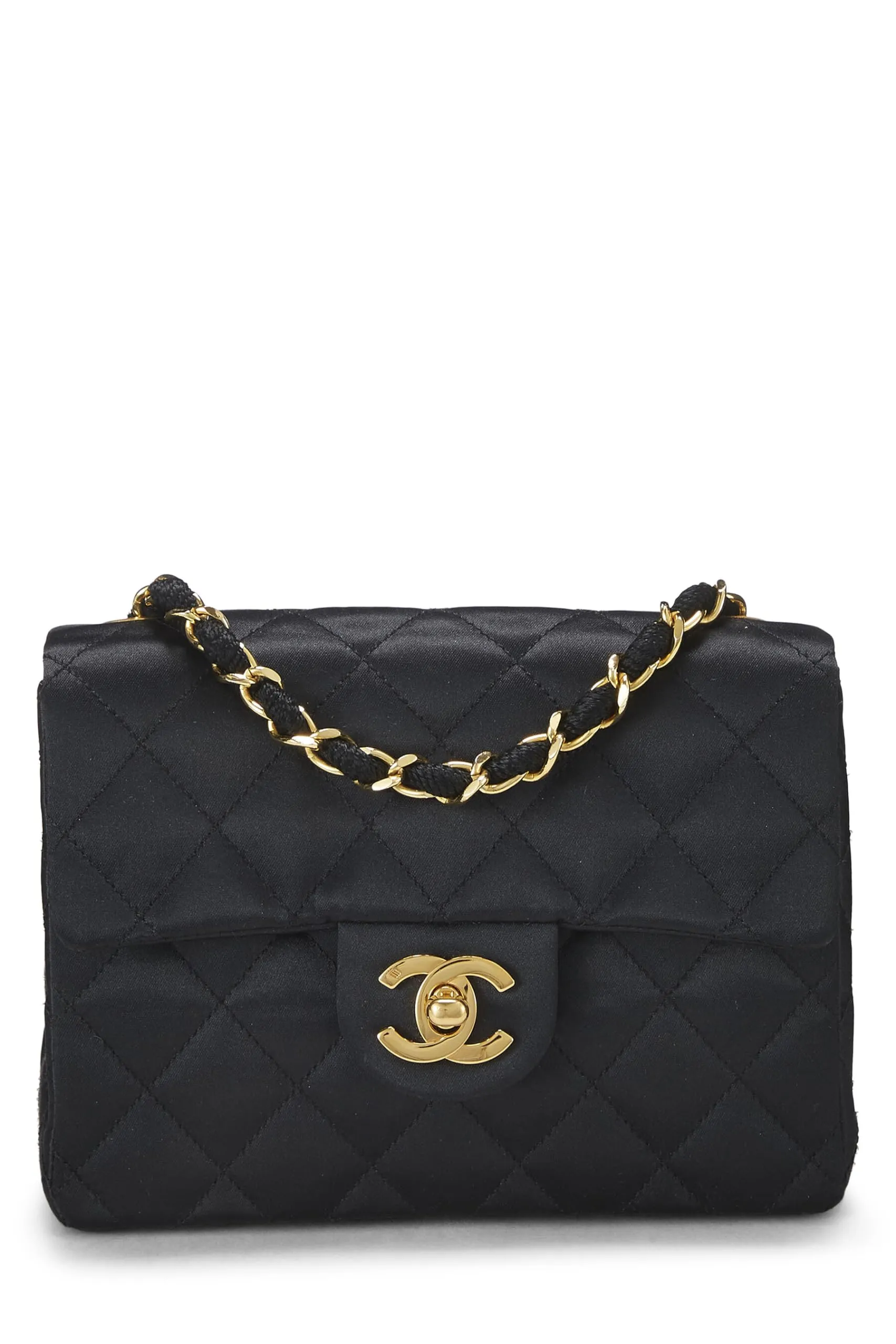 Chanel,  Black Quilted Satin Half Flap Mini, Black