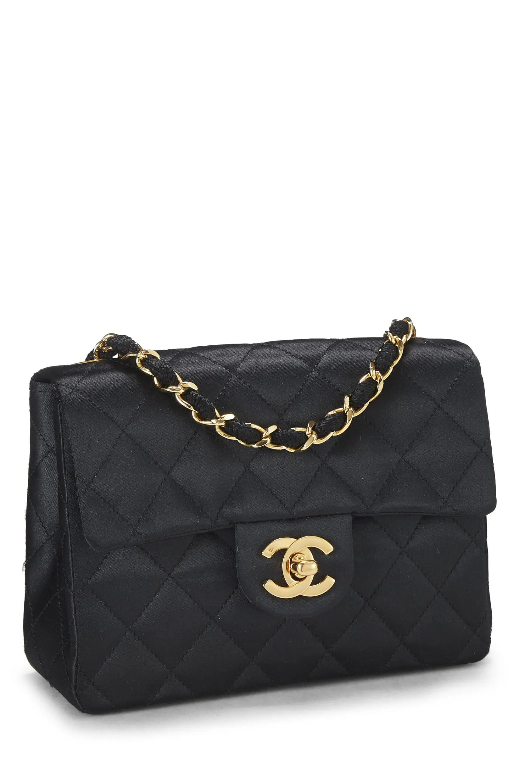 Chanel,  Black Quilted Satin Half Flap Mini, Black