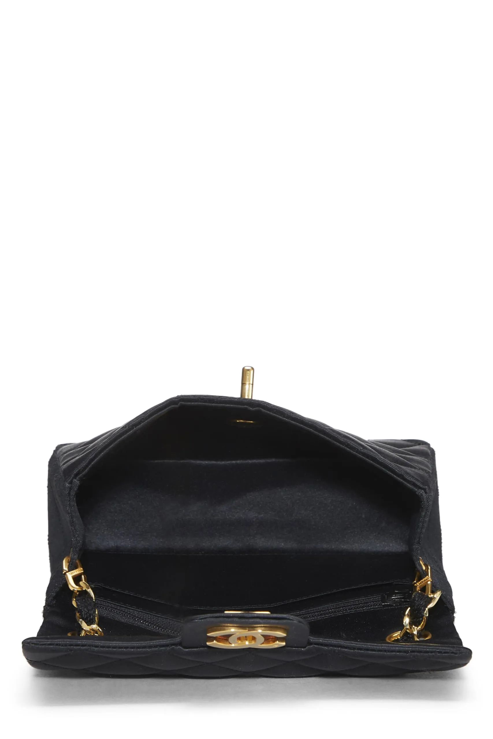 Chanel,  Black Quilted Satin Half Flap Mini, Black
