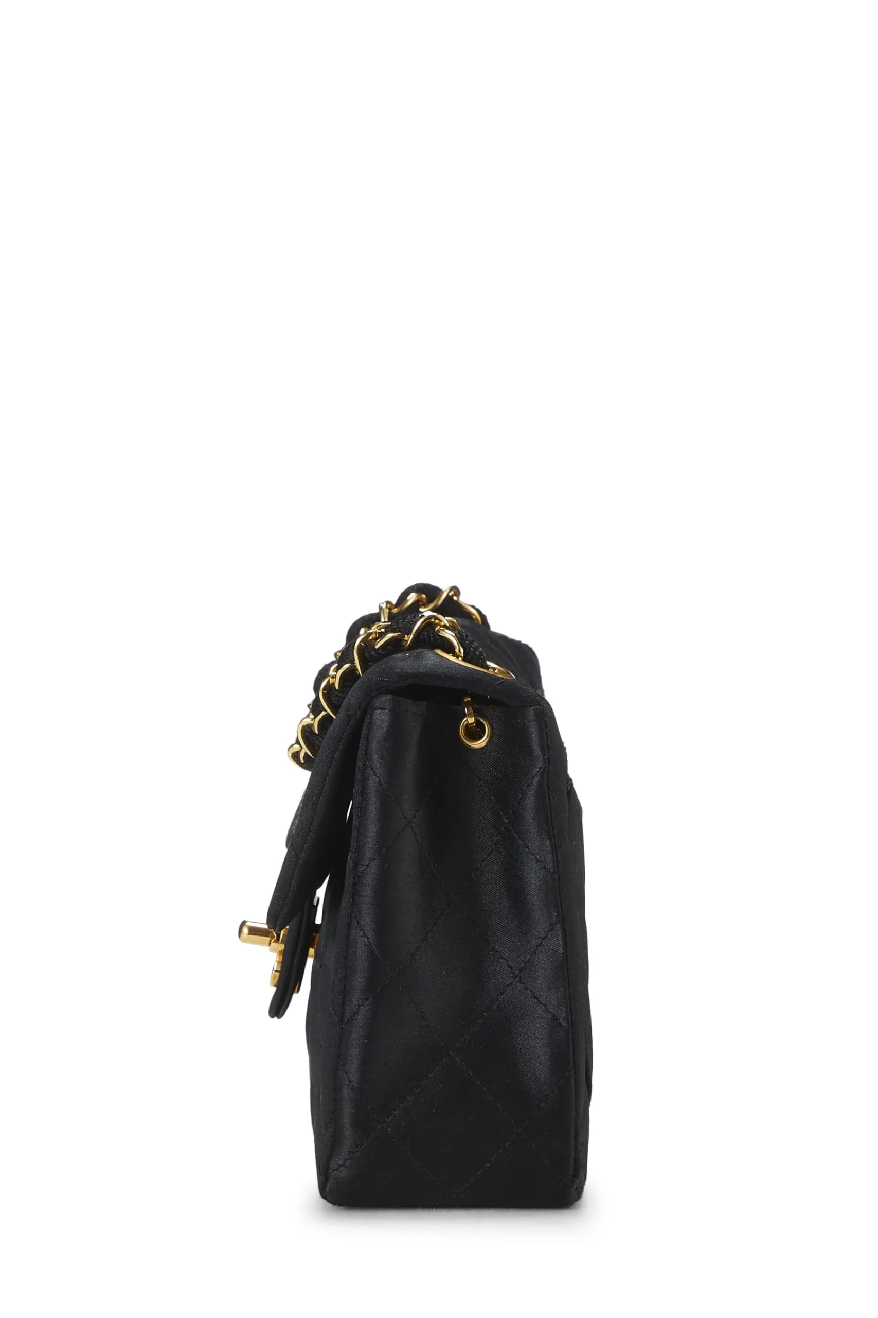 Chanel,  Black Quilted Satin Half Flap Mini, Black