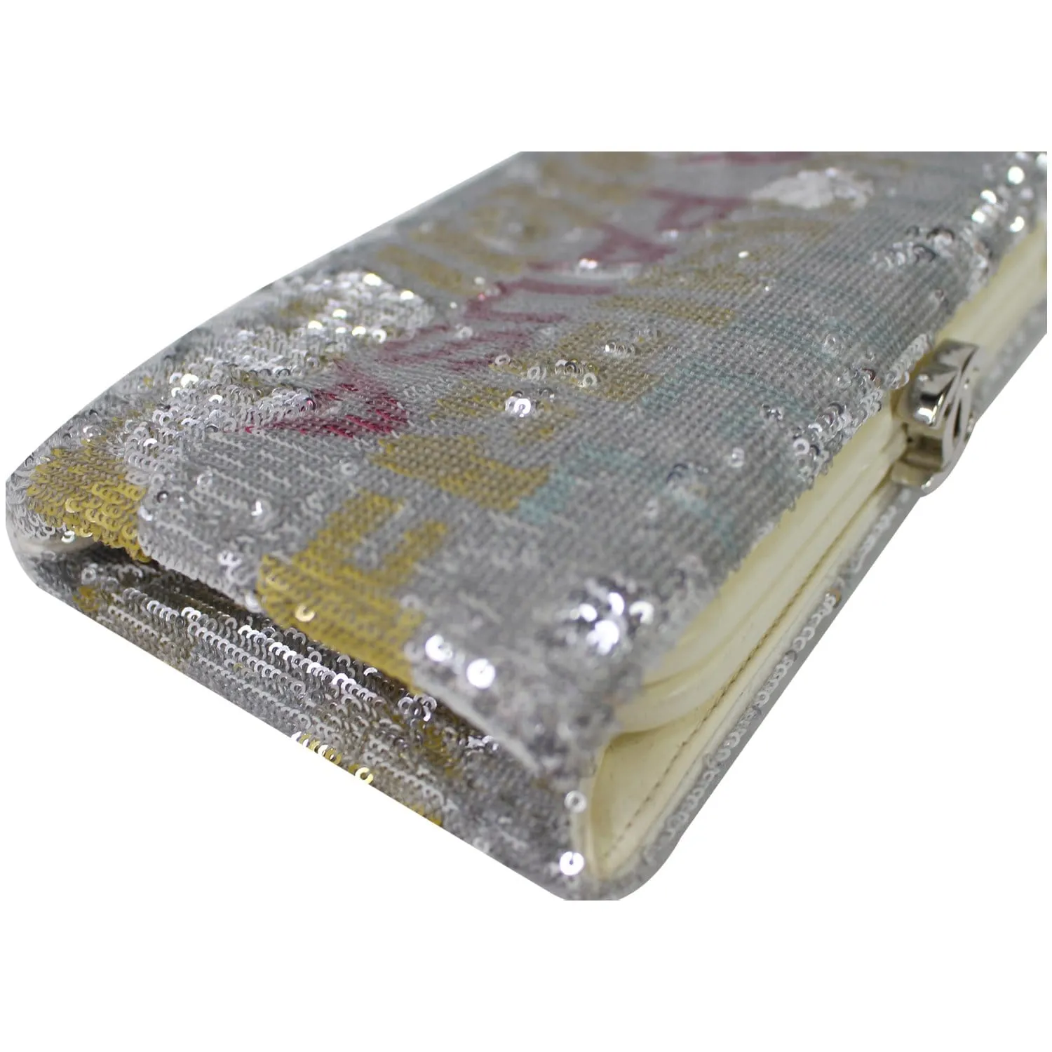 CHANEL La Pausa Embroidered Satin Sequin Clutch Bag Silver