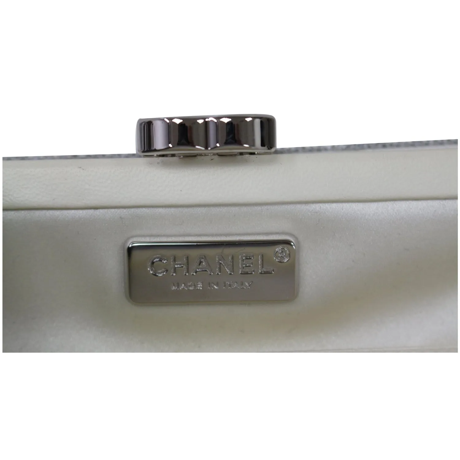 CHANEL La Pausa Embroidered Satin Sequin Clutch Bag Silver