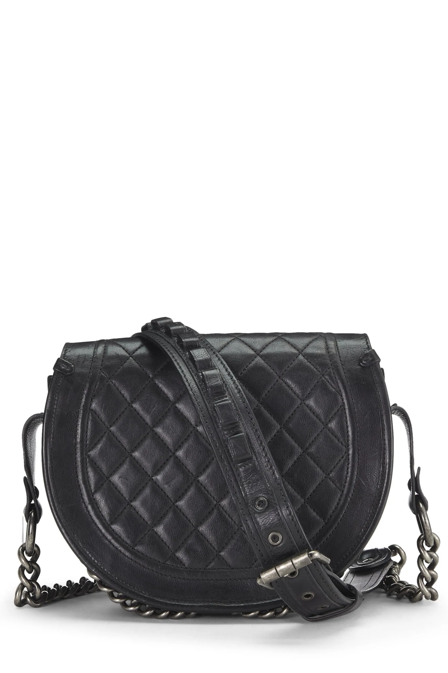 Chanel,  Paris-Dallas Black Quilted Calfskin Studded Saddle Bag, Black