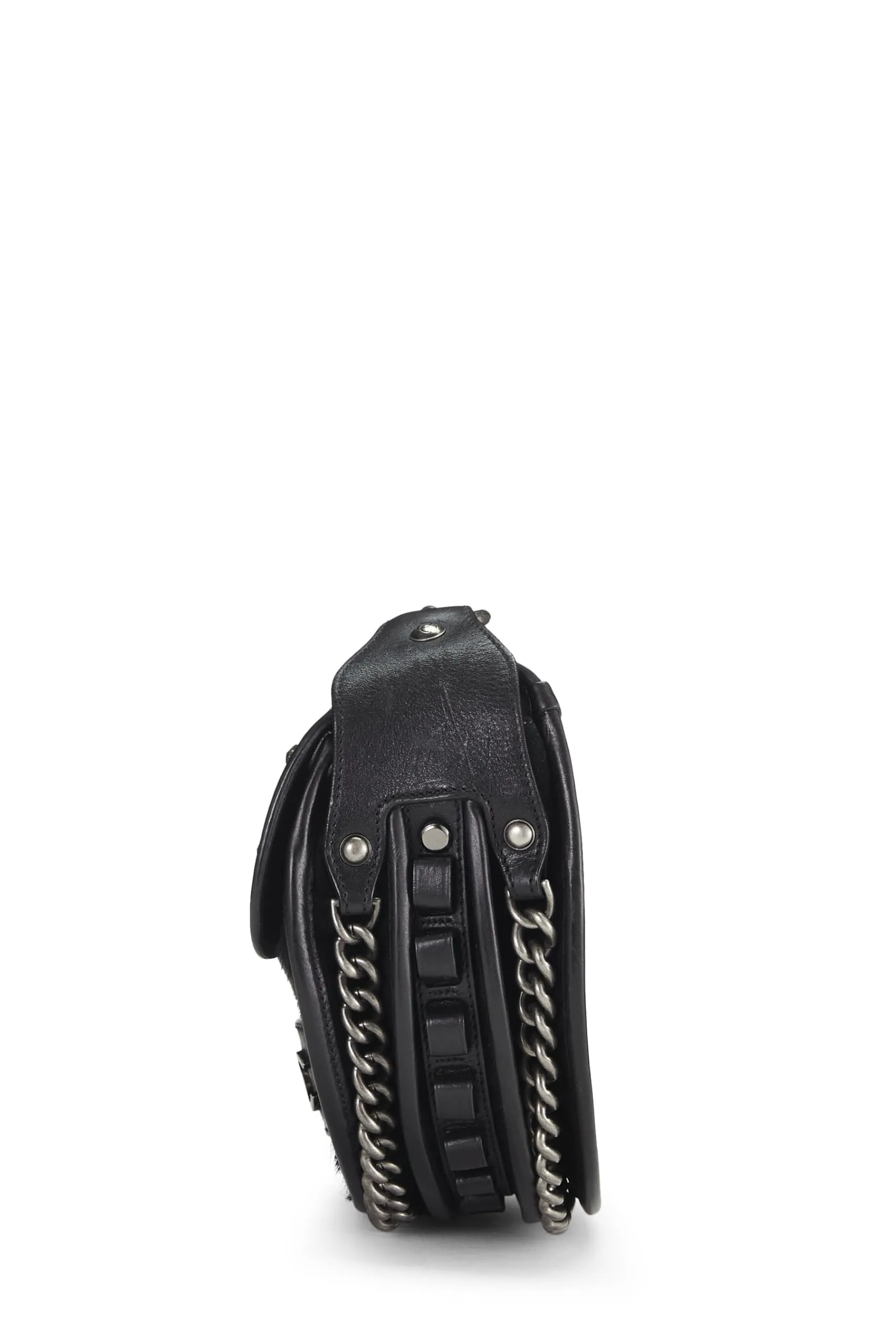 Chanel,  Paris-Dallas Black Quilted Calfskin Studded Saddle Bag, Black