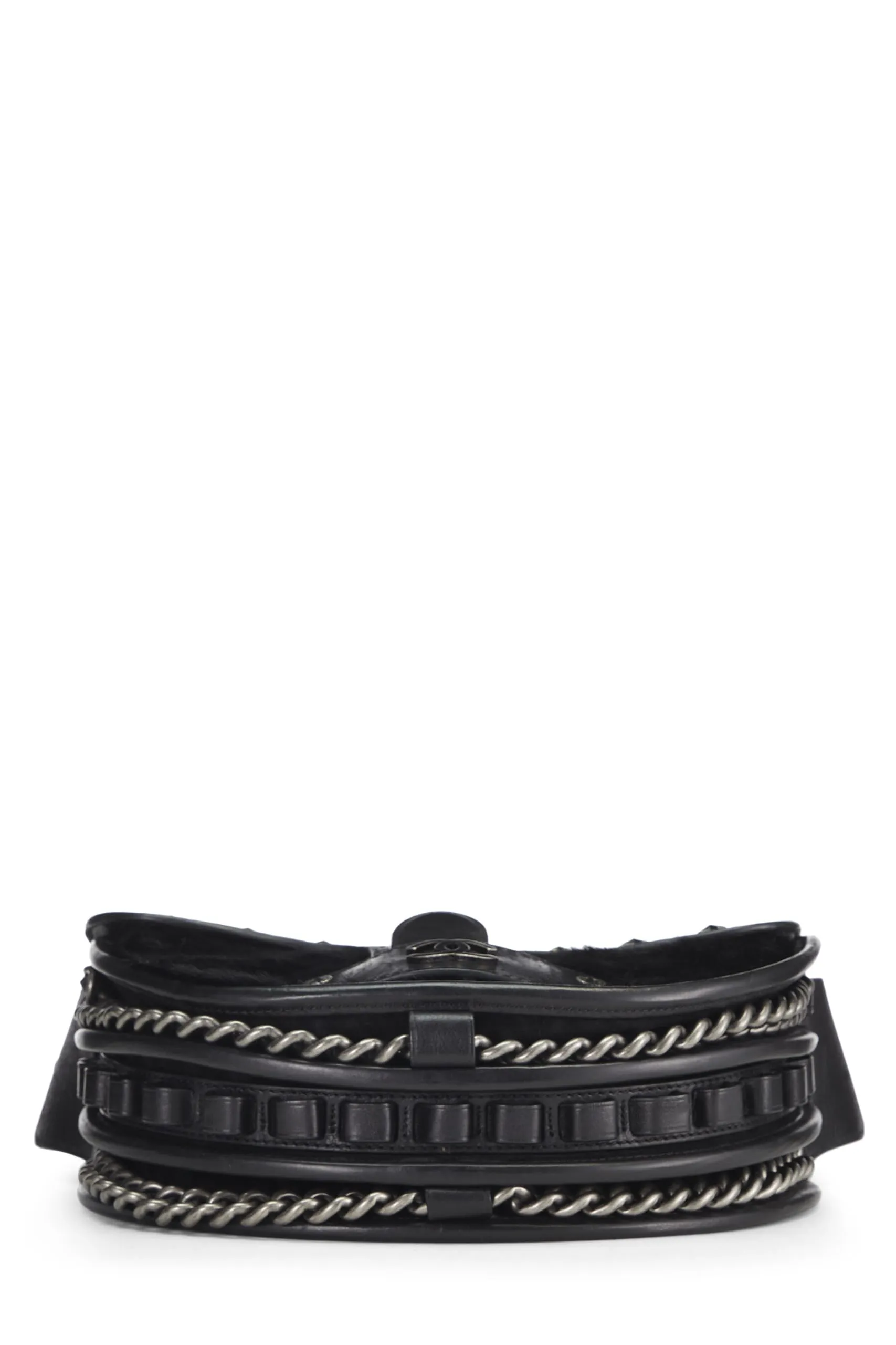 Chanel,  Paris-Dallas Black Quilted Calfskin Studded Saddle Bag, Black