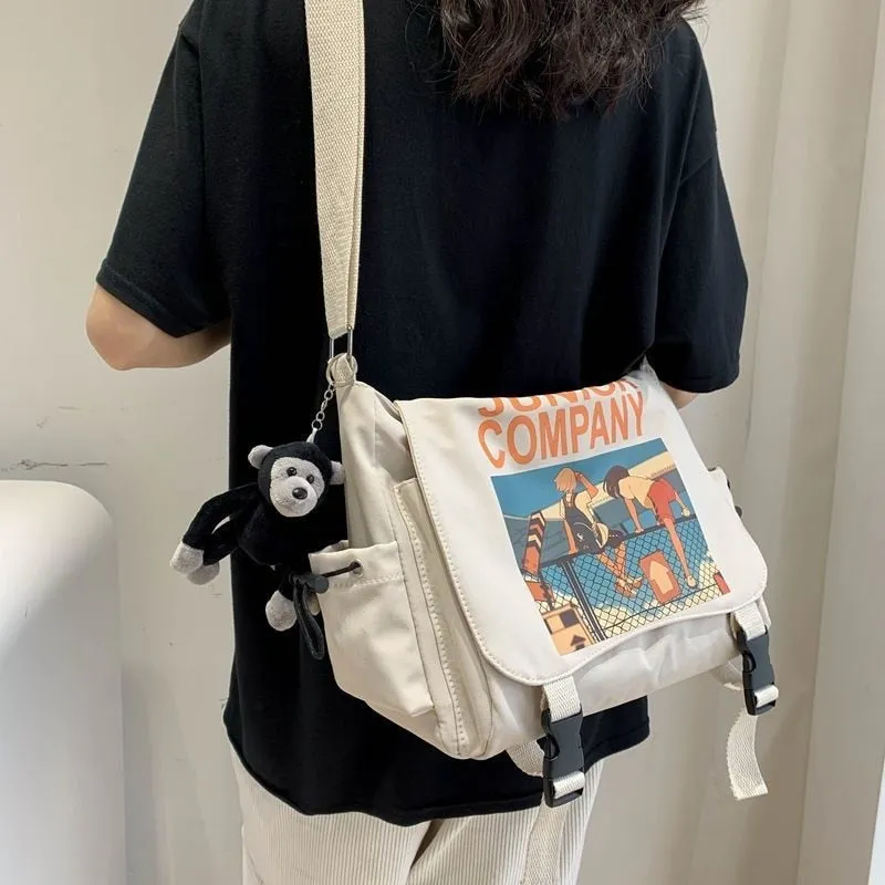 Christmas Gift Shopper Fashion Anime Canvas Messenger Bag Neutral Casual Tote Female Shoulder Bag Crossbody Bags For Women Day Clutches Handbag