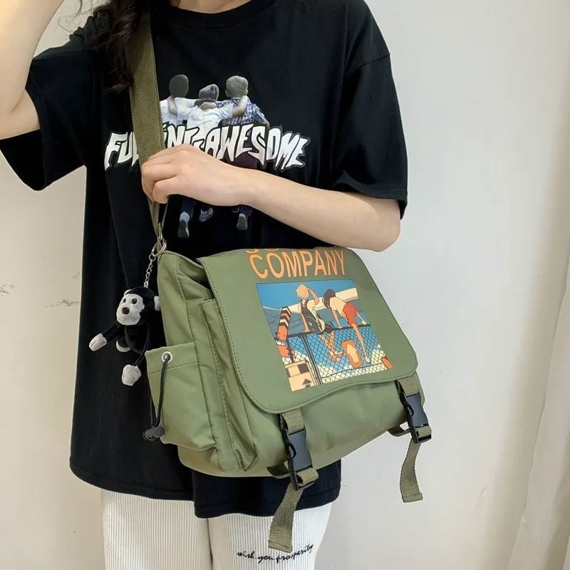 Christmas Gift Shopper Fashion Anime Canvas Messenger Bag Neutral Casual Tote Female Shoulder Bag Crossbody Bags For Women Day Clutches Handbag