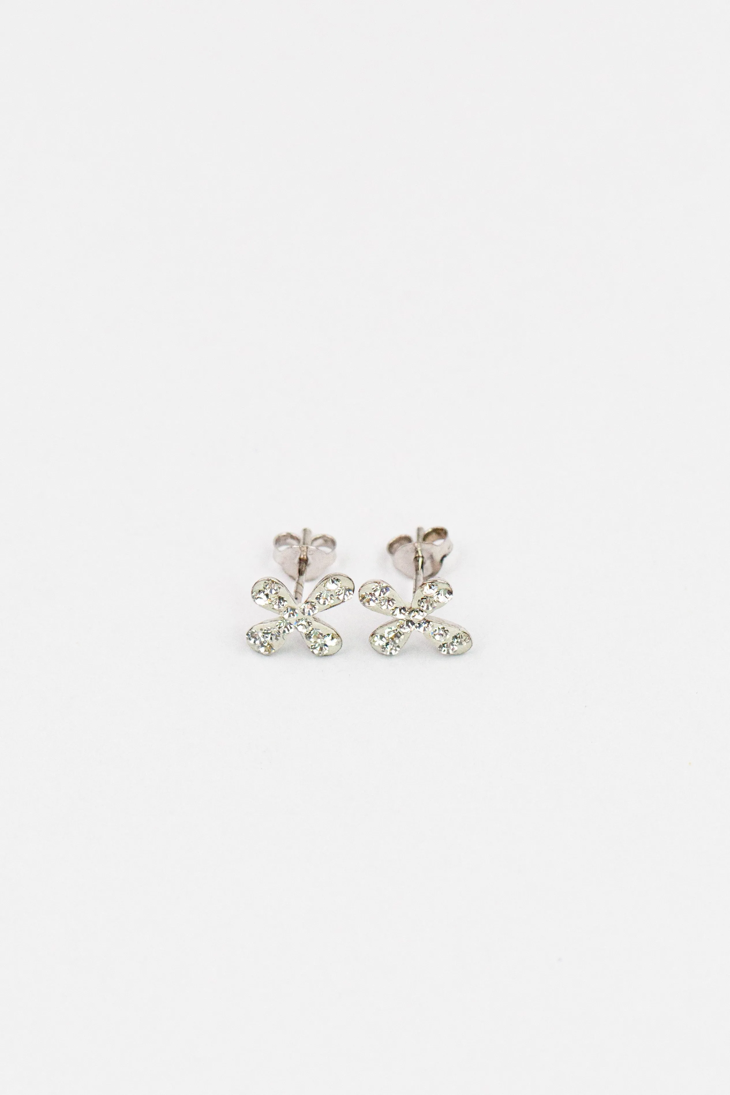 Clear Crystal Mini Cross Sterling Silver Earrings