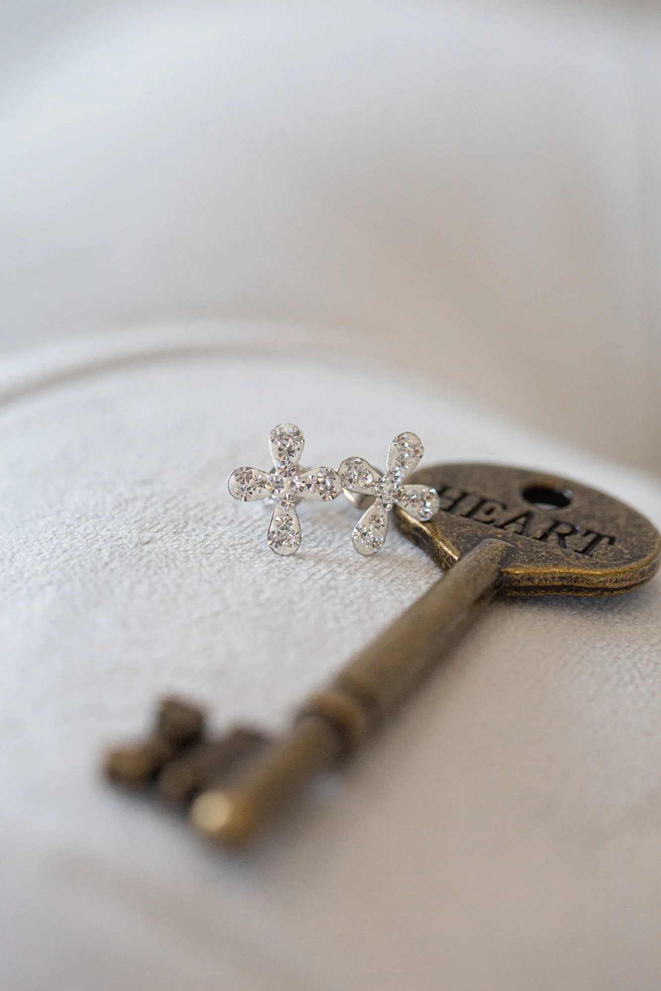Clear Crystal Mini Cross Sterling Silver Earrings