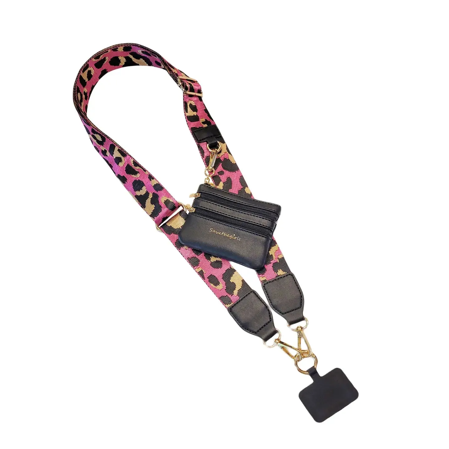 Clip & Go Crossbody Phone Lanyard - Pink Leopard