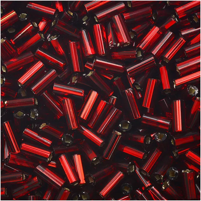 Czech Glass Bugle Beads, Cylinder Size 2 '4.5mm', Garnet S/L (24 Gram Tube)