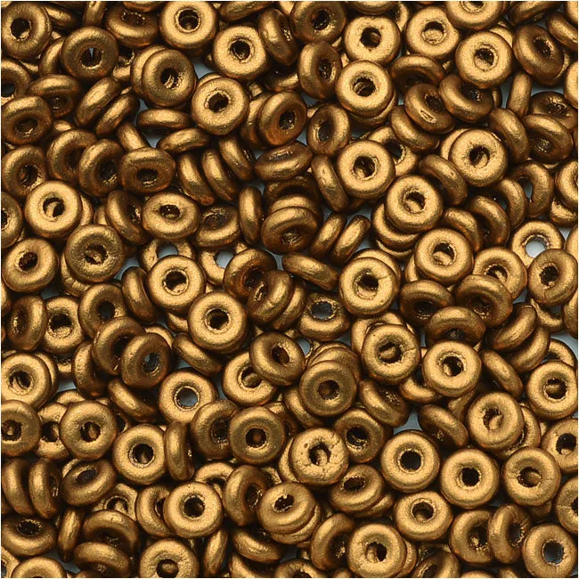 Czech Glass Flattened O Beads, 3.8x1mm, Brass Gold (8 Gram Tube)