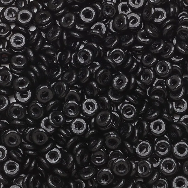 Czech Glass Flattened O Beads, 3.8x1mm, Jet (8 Gram Tube)