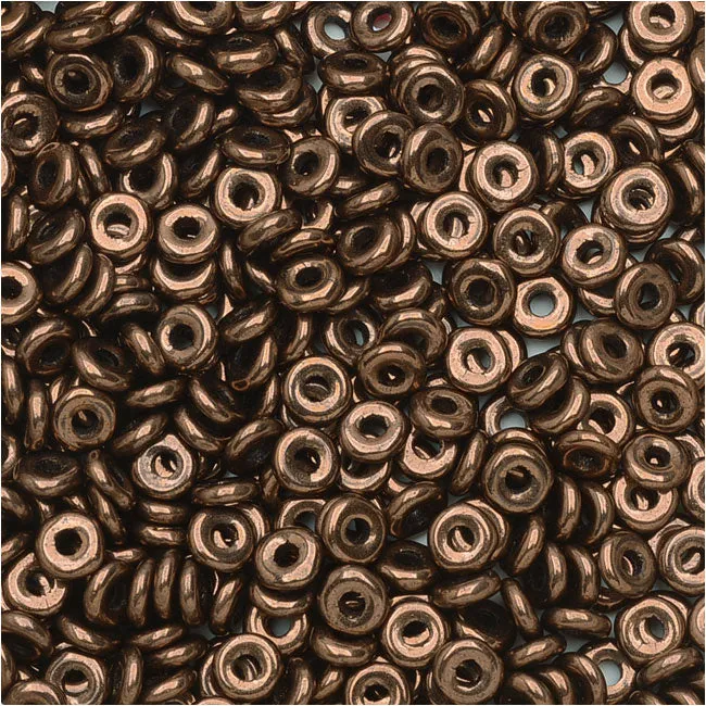 Czech Glass Flattened O Beads, 3.8x1mm, Jet Bronze (8 Gram Tube)