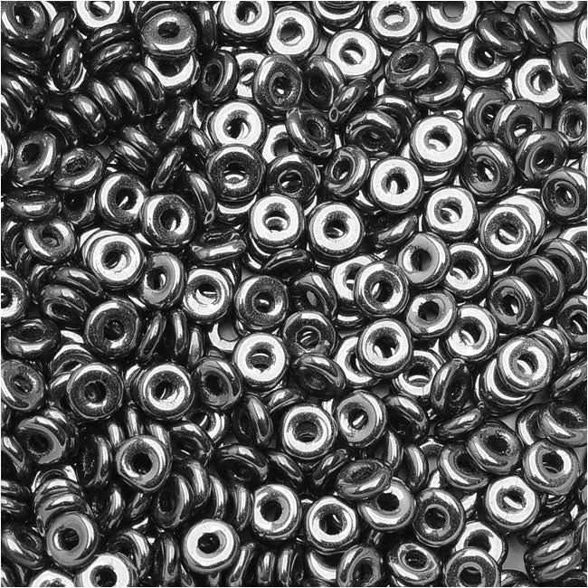 Czech Glass Flattened O Beads, 3.8x1mm, Jet Chrome (8 Gram Tube)