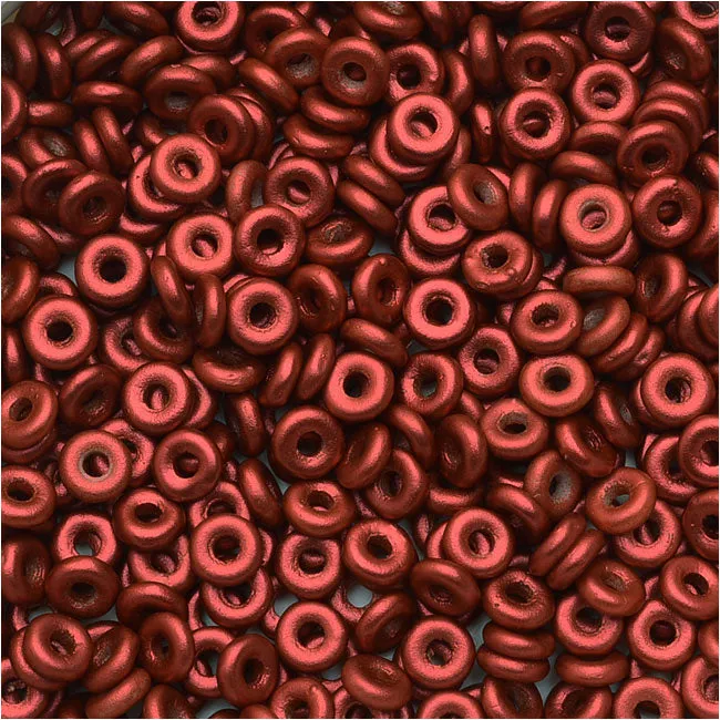 Czech Glass Flattened O Beads, 3.8x1mm, Lava Red (8 Gram Tube)