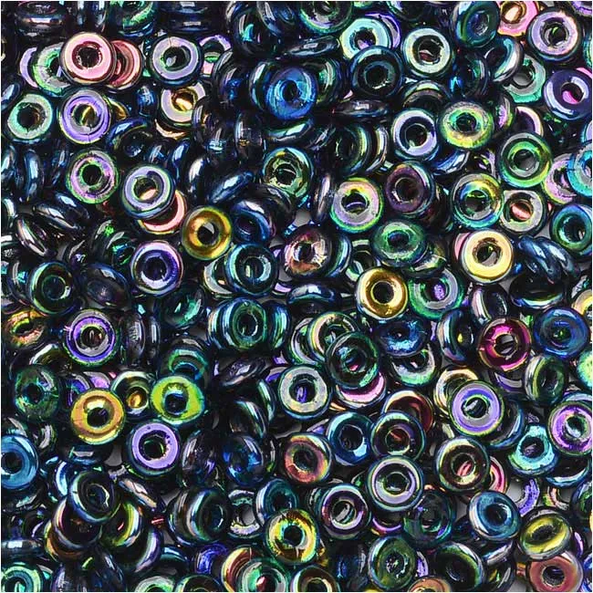 Czech Glass Flattened O Beads, 3.8x1mm, Magic Blue (8 Gram Tube)