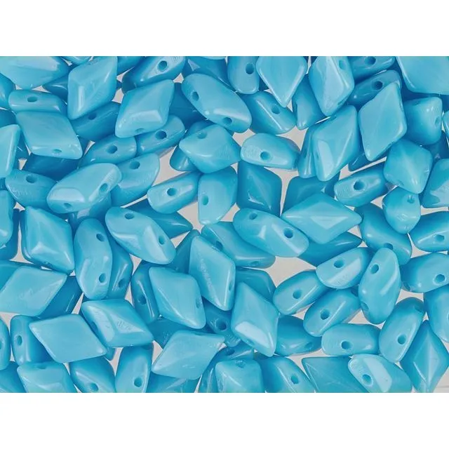 Czech Glass GemDuo, 2-Hole Diamond Shaped Beads 8x5mm, Blue Turquoise  (2.5" Tube)