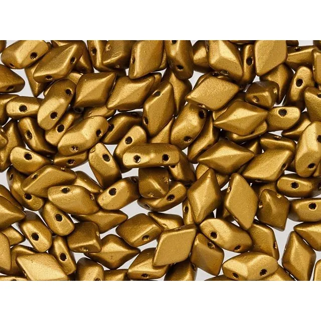 Czech Glass GemDuo, 2-Hole Diamond Shaped Beads 8x5mm, Matte Metallic Antique Gold  (2.5" Tube)