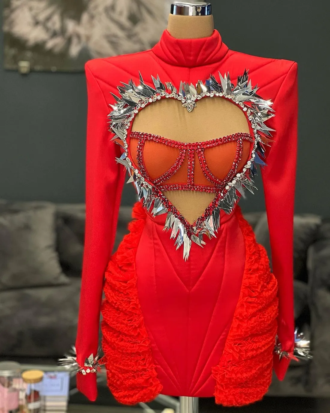 Emmaline Elegant High NecK Short Red Evening Dress