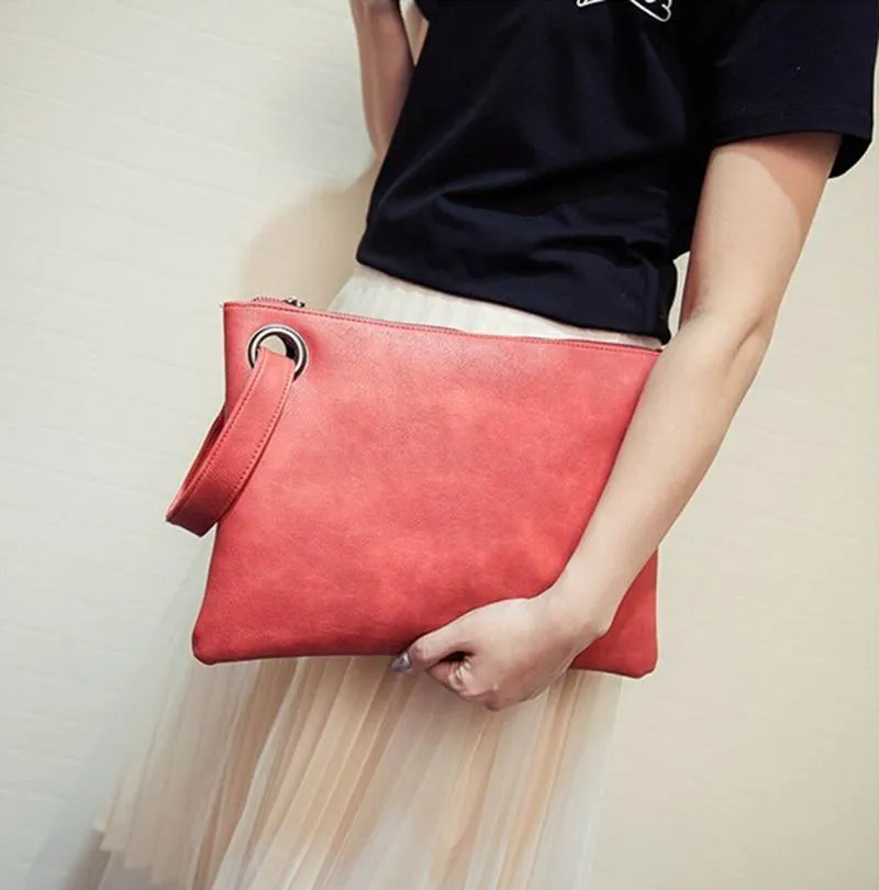 Fashion solid women clutch bag leather women envelope female Handbag messenger Tote Purse Pocket