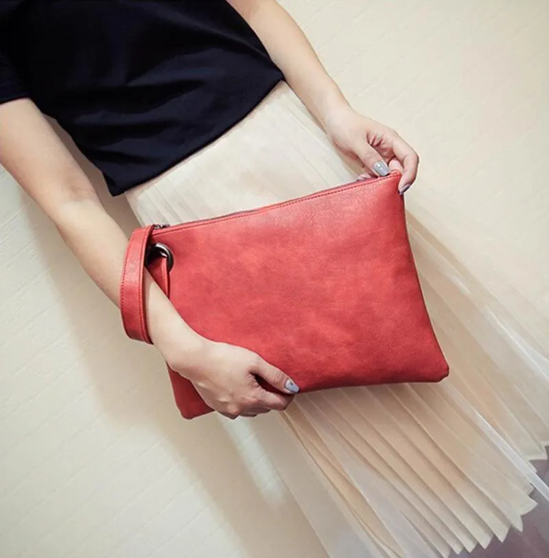 Fashion solid women clutch bag leather women envelope female Handbag messenger Tote Purse Pocket
