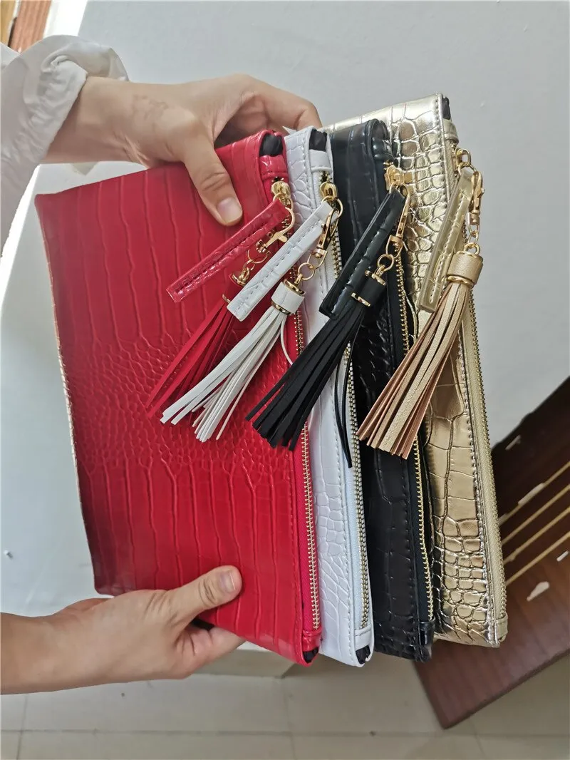 Fashion Tassels women clutch bag 2021 new crocodile pu leather lady envelope evening bag female Clutches purse and Handbag bolsa