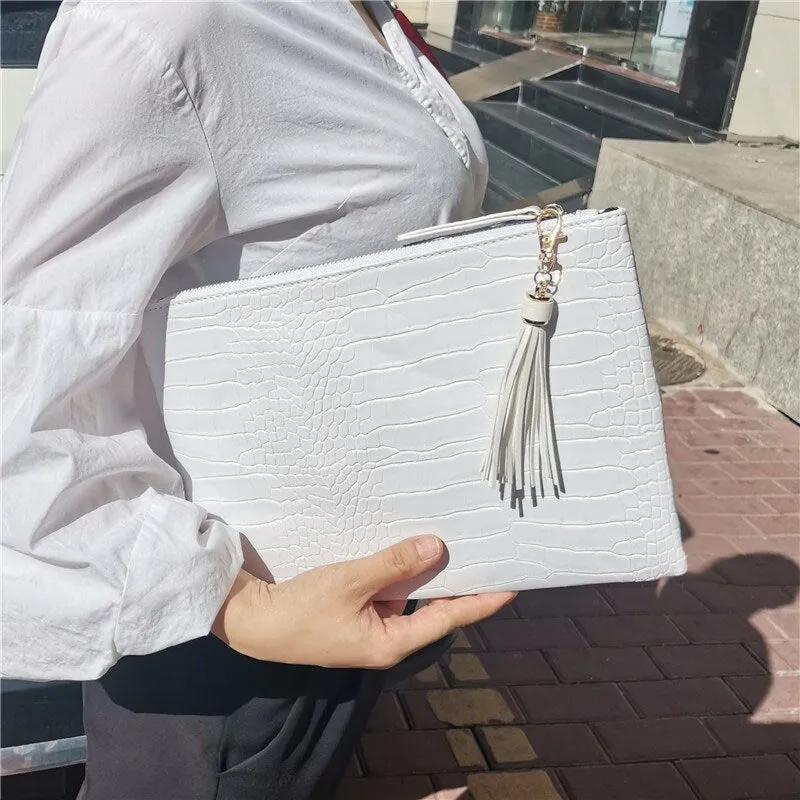 Fashion Tassels women clutch bag 2021 new crocodile pu leather lady envelope evening bag female Clutches purse and Handbag bolsa