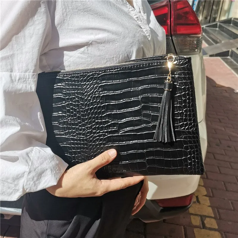 Fashion Tassels women clutch bag 2021 new crocodile pu leather lady envelope evening bag female Clutches purse and Handbag bolsa