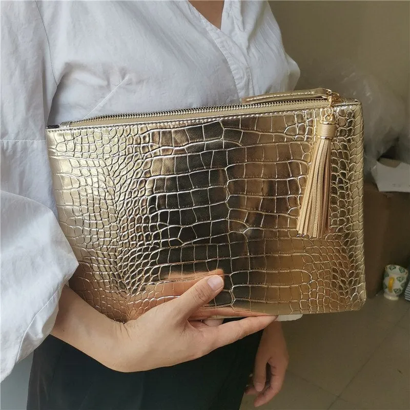 Fashion Tassels women clutch bag 2021 new crocodile pu leather lady envelope evening bag female Clutches purse and Handbag bolsa