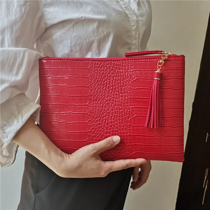 Fashion Tassels women clutch bag 2021 new crocodile pu leather lady envelope evening bag female Clutches purse and Handbag bolsa
