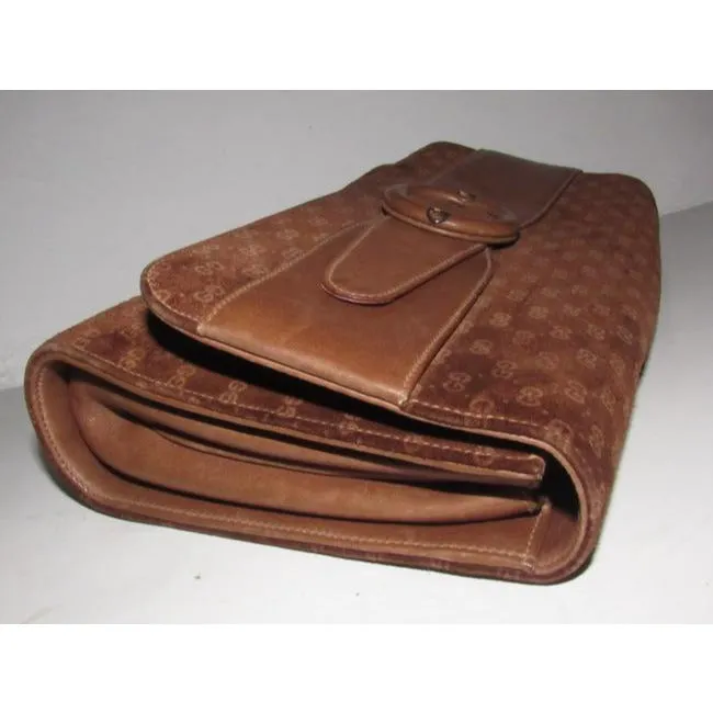 Gucci Vintage Brown Micro Guccissima Print Suede And Leather Clutch