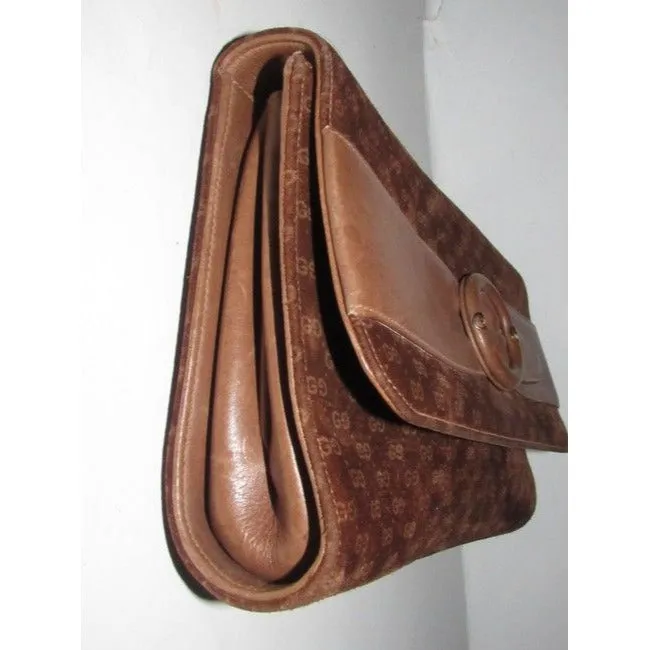 Gucci Vintage Brown Micro Guccissima Print Suede And Leather Clutch