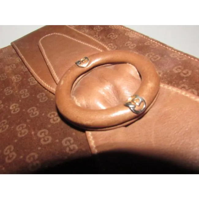 Gucci Vintage Brown Micro Guccissima Print Suede And Leather Clutch