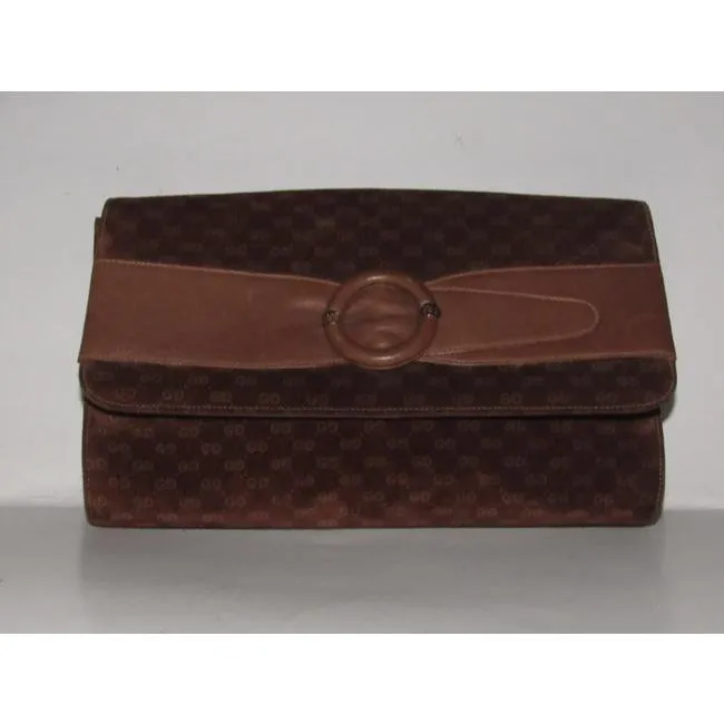 Gucci Vintage Brown Micro Guccissima Print Suede And Leather Clutch