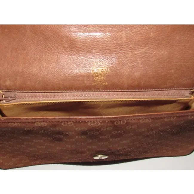 Gucci Vintage Brown Micro Guccissima Print Suede And Leather Clutch